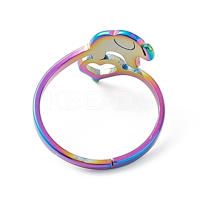 Ion Plating(IP) 201 Stainless Steel Elephant with Heart Adjustable Ring for Women RJEW-K238-07M-1