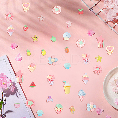 100Pcs 5 Themes Opaque & Transparent Resin Cabochons CRES-SC0003-16-1