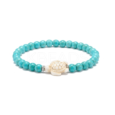 Synthetic Turquoise(Dyed) Ocean Theme Beaded Stretch Bracelet BJEW-JB08577-1