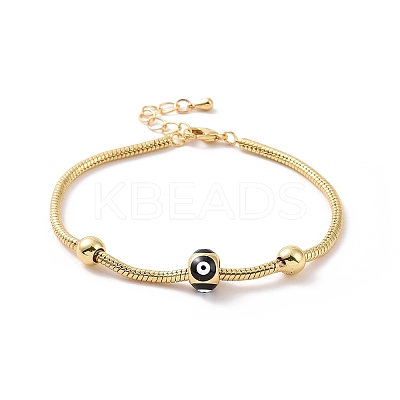 Enamel Evil Eye Round Beaded Bracelet with Brass Round Snake Chains for Women BJEW-G654-01G-1