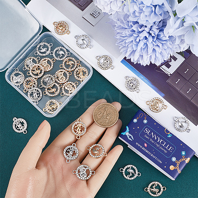 36Pcs 6 Styles Alloy Crystal Rhinestone Connector Charms FIND-SC0007-42-1
