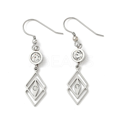 304 Stainless Steel Rhombus Dangle Earrings EJEW-Z129-12G-01-1
