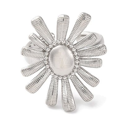 Rack Plating Flower Brass Open Cuff Rings for Women RJEW-S242-11P-1