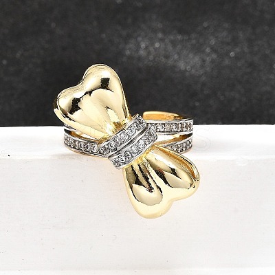 Brass Micro Pave Clear Cubic Zirconia Cuff Rings for Women RJEW-U051-01B-G-1