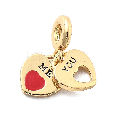 Rack Plating Brass Red Enamel European Dangle Charms KK-Q017-34G-1