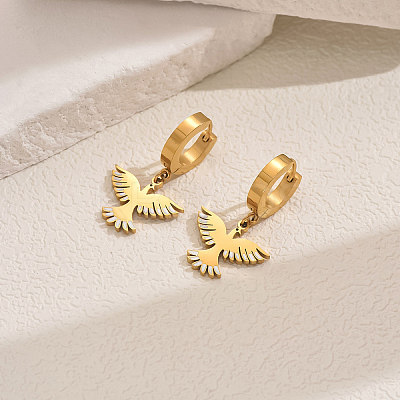 Metal Bird 201 Stainless Steel Hoop Earrings for Women Daily Versatile Jewelry SE6238-3-1