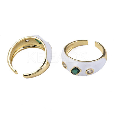 Cubic Zirconia Open Cuff Ring with Enamel RJEW-N035-128E-1