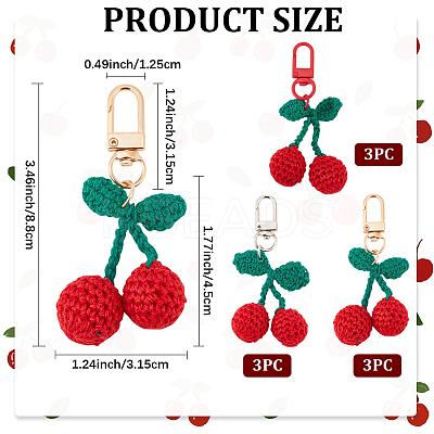 6Pcs 3 Colors Cherry Wool Knitting Pendant Decorations HJEW-CP0001-20-1