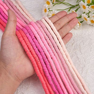 10 Strands 5 Colors Flat Round Handmade Polymer Clay Beads CLAY-SZ0002-02C-1