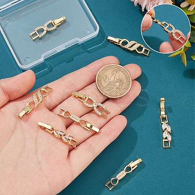 8Pcs 4 Styles Rack Plating Brass Clear Cubic Zirconia Watch Band Clasps KK-BC0009-76G-1