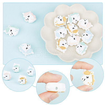 12Pcs 4 Colors Unicorn Silicone Focal Beads SIL-GO0001-26-1