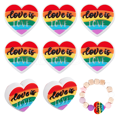 8Pcs Pride Rainbow Theme Food Grade Eco-Friendly Silicone Focal Beads SIL-CA0001-34-1