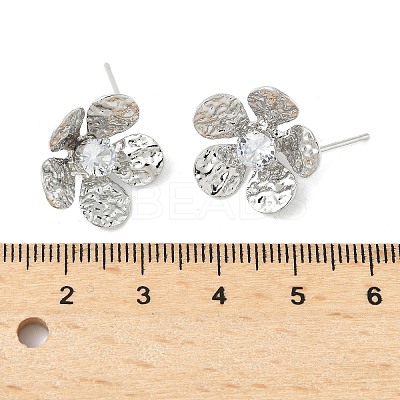 Flower Brass Micro Pave Cubic Zirconia Stud Earring Findings LS-KK-M326-08P-1