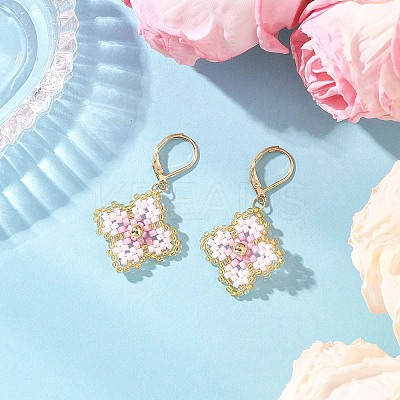 Handmade Glass Seed Beads Flower Leverback Earrings EJEW-MZ00578-03-1