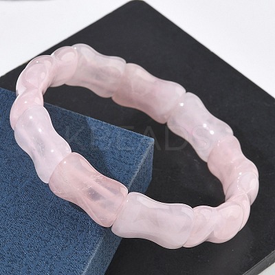 Bamboo Natural Rose Quartz Beads Stretch Bracelets for Women Men BJEW-K304-01M-1