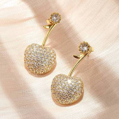 Cherry Brass Micro Pave Cubic Zirconia Stud Earrings EJEW-M077-12G-02-1