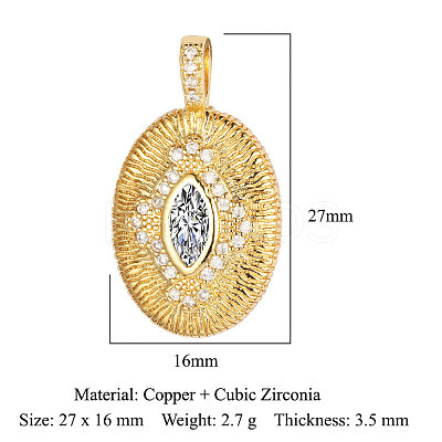 Brass Micro Pave Clear Cubic Zirconia Pendants ZIRC-OY001-05G-1