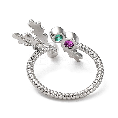 Rack Plating Brass Micro Pave Cubic Zirconia Open Cuff Ring with Plastic Pearl Beaded RJEW-Q777-15P-1