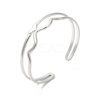 Non-Tarnish 304 Stainless Steel Heart Wave Cuff Bangles BJEW-L682-028P-1