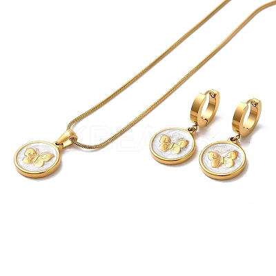 Ion Plating(IP) Butterfly 304 Stainless Steel Enamel Jewelry Set SJEW-H306-08G-1