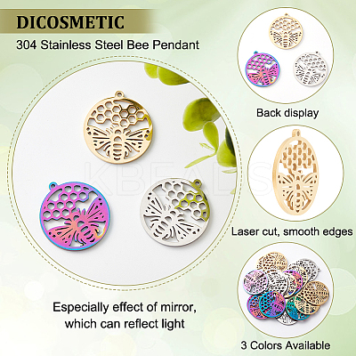 18Pcs 3 Colors 304 Stainless Steel Pendant STAS-DC0012-39-1