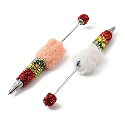 Polymer Clay Rhinestone & Plush Pompom Beadable Pen AJEW-B108-04-1