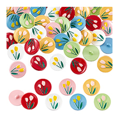 60Pcs 6 Colors 1-Hole Spray Painted ABS Plastic Buttons BUTT-PH0001-65A-1