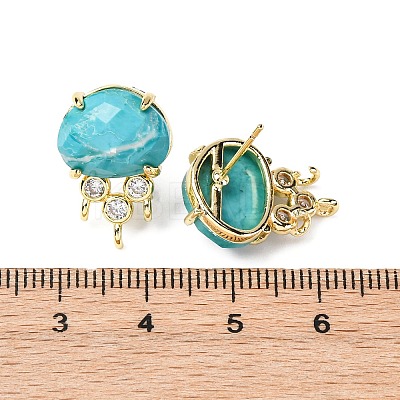 Brass Micro Pave Cubic Zirconia Stud Earring Findings with Natural Turquoise KK-Z096-05G-12-1