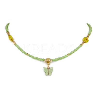 Glass Seed Beads & Flower Handmade Lampwork Beaded Necklaces NJEW-MZ00065-02-1