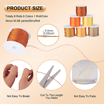 6 Rolls 6 Colors 6-Ply Polyester Metallic Thread OCOR-TA0003-13-1