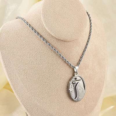 201 Stainless Steel Embossed Virgin Mary Pendant Rope Chain Necklaces NJEW-S387-08P-1
