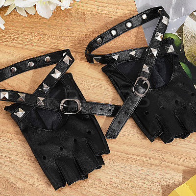 PU Leather Biker Punk Gloves with Belt AJEW-WH20816-051P-1