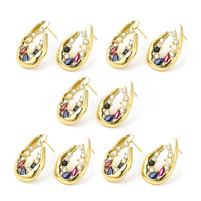 Colorful Cubic Zirconia Twist Teardrop Stud Earrings EJEW-H092-05G-1
