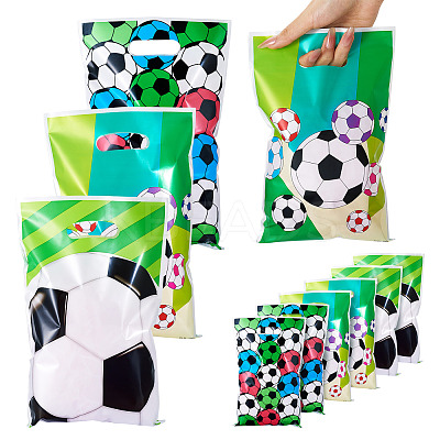 30Pcs 3 Style Rectangle Plastic Football Printed Gift Storage Bags with Hole Handles ABAG-TA0001-82-1
