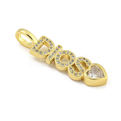Word DIOS Rack Plating Brass Micro Pave Clear Cubic Zirconia Pendants KK-Z053-11G-02-1