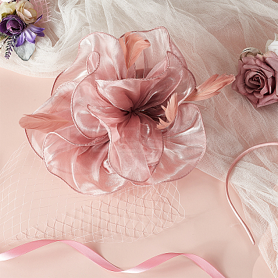 Feather Flower Mesh Veil Headband MRMJ-WH0077-121-1