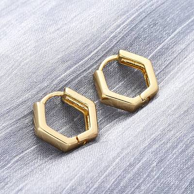 Brass Hexagon Hinged Hoop Earrings for Women EJEW-P206-11G-1
