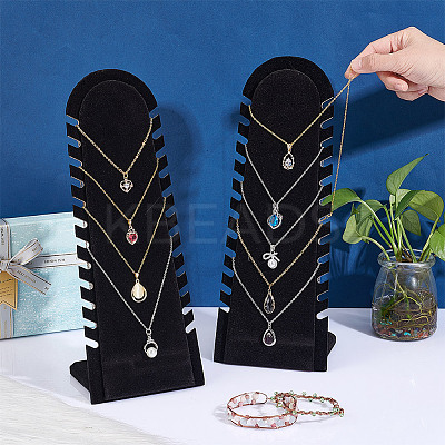 Wood Covered with Velvet Slant Back Necklace Display Stands EDIS-WH0016-059-1