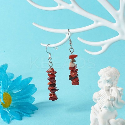 Natural Red Jasper Chip Beads Dangle Earrings EJEW-JE04649-04-1