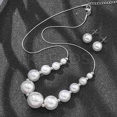 Round Plastic Imitation Pearl
Stud Earrings & Necklaces Sets SJEW-Q001-01P-1