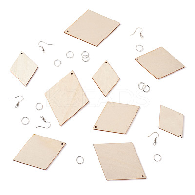 DIY Rhombus Shape Natural Wood Pendants Earring Making Kits DIY-YS0001-14-1