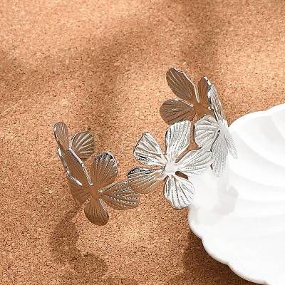 Non-Tarnish Flower 304 Stainless Steel Open Cuff Bangles for Women BJEW-M313-05P-1