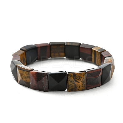 Square Natural Tiger Eye Beads Stretch Bracelets for Women Men BJEW-C097-06U-1