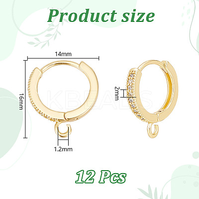 12Pcs Brass Micro Pave Clear Cubic Zirconia Hoop Earring Findings KK-UN0002-23-1