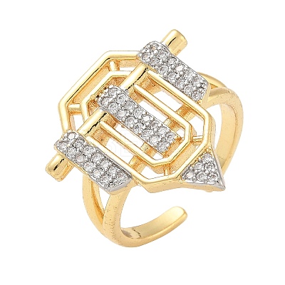 Brass Micro Pave Clear Cubic Zirconia Open Cuff Rings for Women Men KK-B124-12GP-1