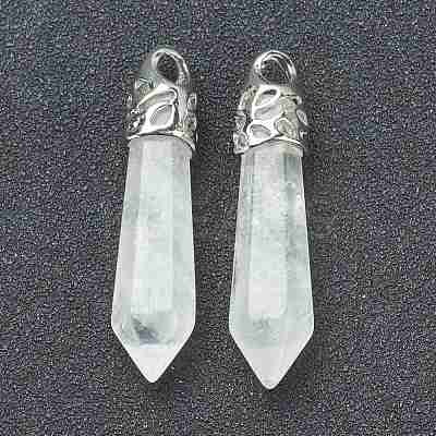 Bullet Natural Quartz Crystal Pointed Pendants G-E332-C28-1