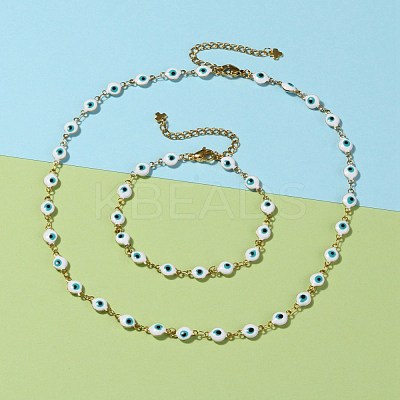 Evil Eye 304 Stainless Steel Enamel Link Chains Bracelets & Necklaces Jewelry Sets SJEW-JS01152-1