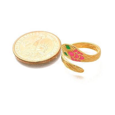 201 Stainless Steel Enamel Snake Open Cuff Ring for Women RJEW-A053-05G-02-1