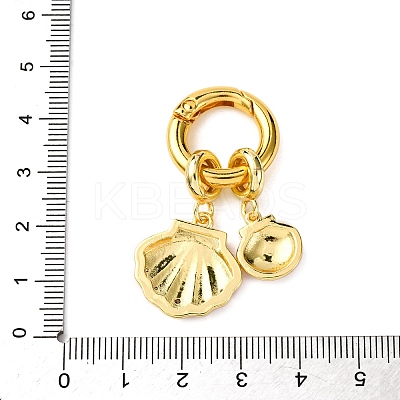 Brass Micro Pave Clear Cubic Zirconia and Enamel Double Shell Shape Pendant Decorations KK-C119-04G-01-1