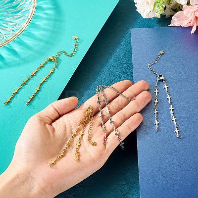 4Pcs 2 Colors 304 Stainless Steel Cross Link Chain Bracelet Making AJEW-TA0001-96-1